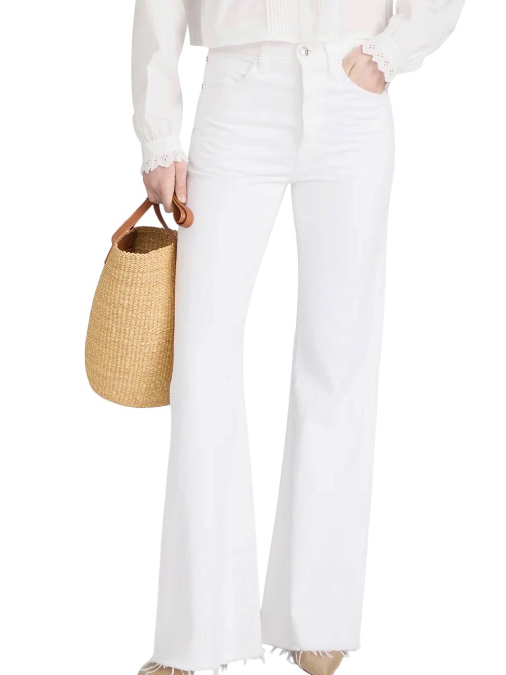 Frame “the lax” High-Rise White button fly Wide-Leg Jeans frayed hems size 29